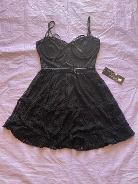 Charlotte Russe Black Lace Babydoll with Satin Ribbon